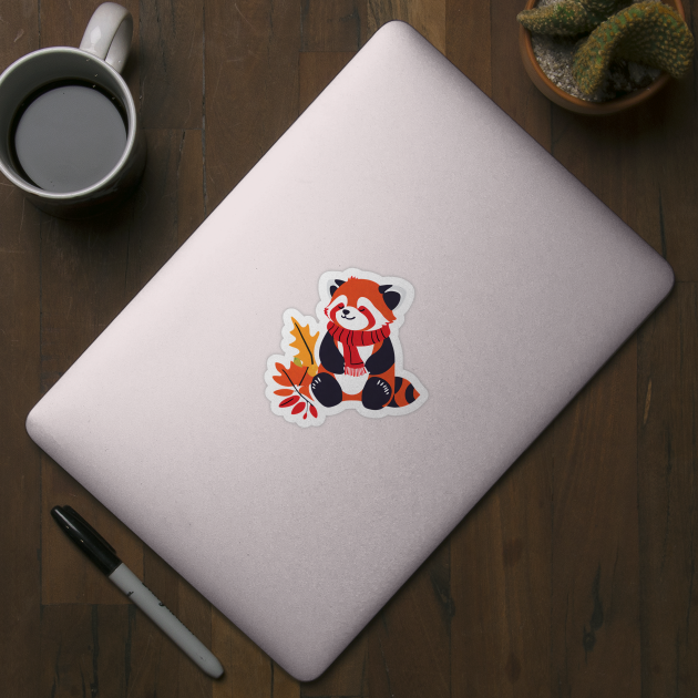 Yoga Red Panda in Autumn – Cute & Funny by Inkarti